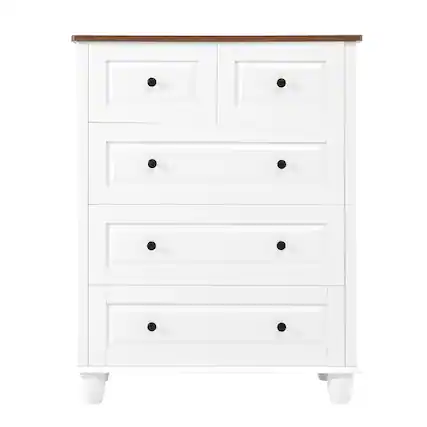 Front. Spaco - Spaco 5-Drawer Tall Dresser with Metal Handles, Wide Drawer, Wood Dressers and Chests of Drawers for Bedroom,Living Room - Ivory White.