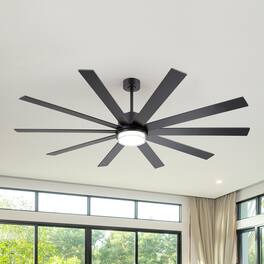 Breezary - 75-Inch LED Ceiling Fan with Light, 10 Plywood Blades, DC Motor, Remote, Includes 6, 12 & 23.4 Inch Downrods - Black