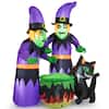 Front. Costway - Costway 6 Ft Inflatable Halloween Witches Blow up 2 Scary Witch with Cauldron & Black Cat - Multicolor.