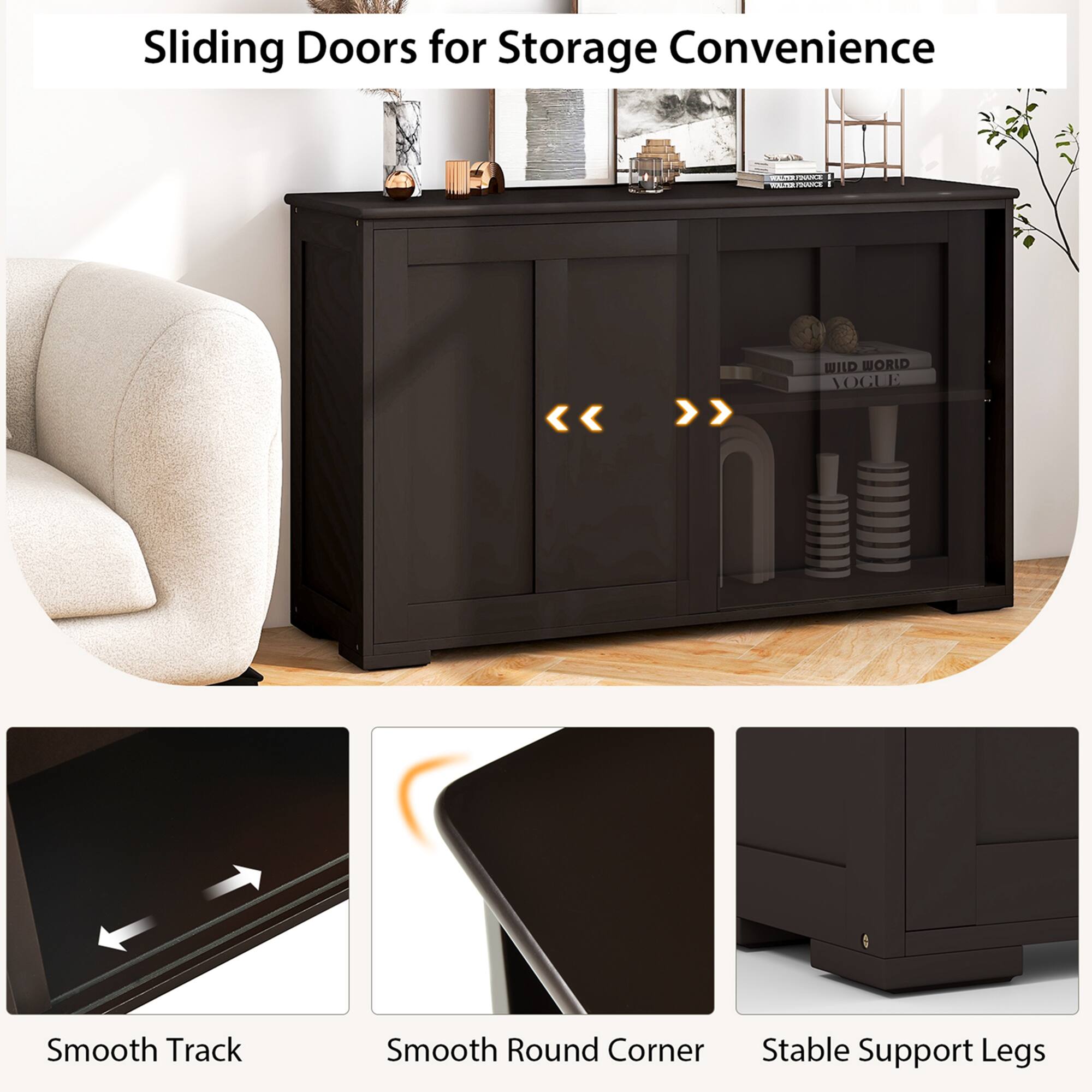 Sliding Doors for Storage Convenience: Smooth Track, Smooth Round Corner, Stable Support Legs