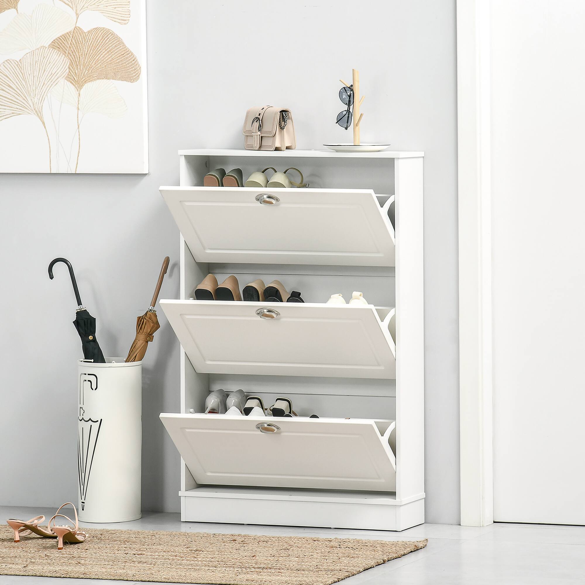 Alt View 6. Homcom - Cabinet, Narrow Shoe Storage Cabinet with 3 Flip Drawers, Holds 12 Pairs for Entryway - White.