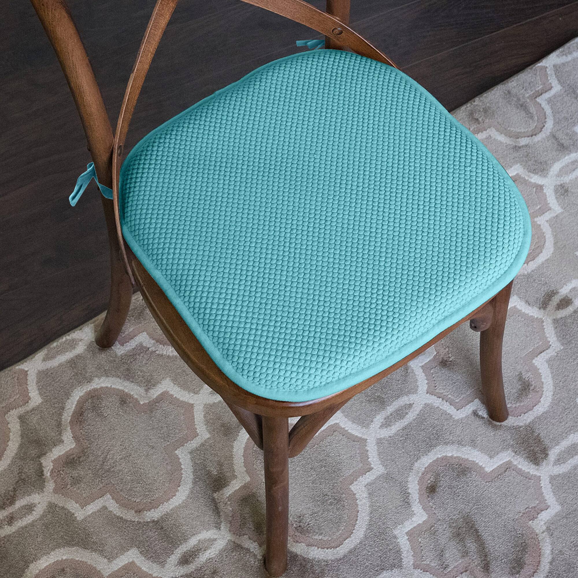 Back. Sweet Home Collection - Honeycomb Memory Foam Non-Slip 16" x 16" Chair Cushion Pad with Ties, 6-Pack - Teal.