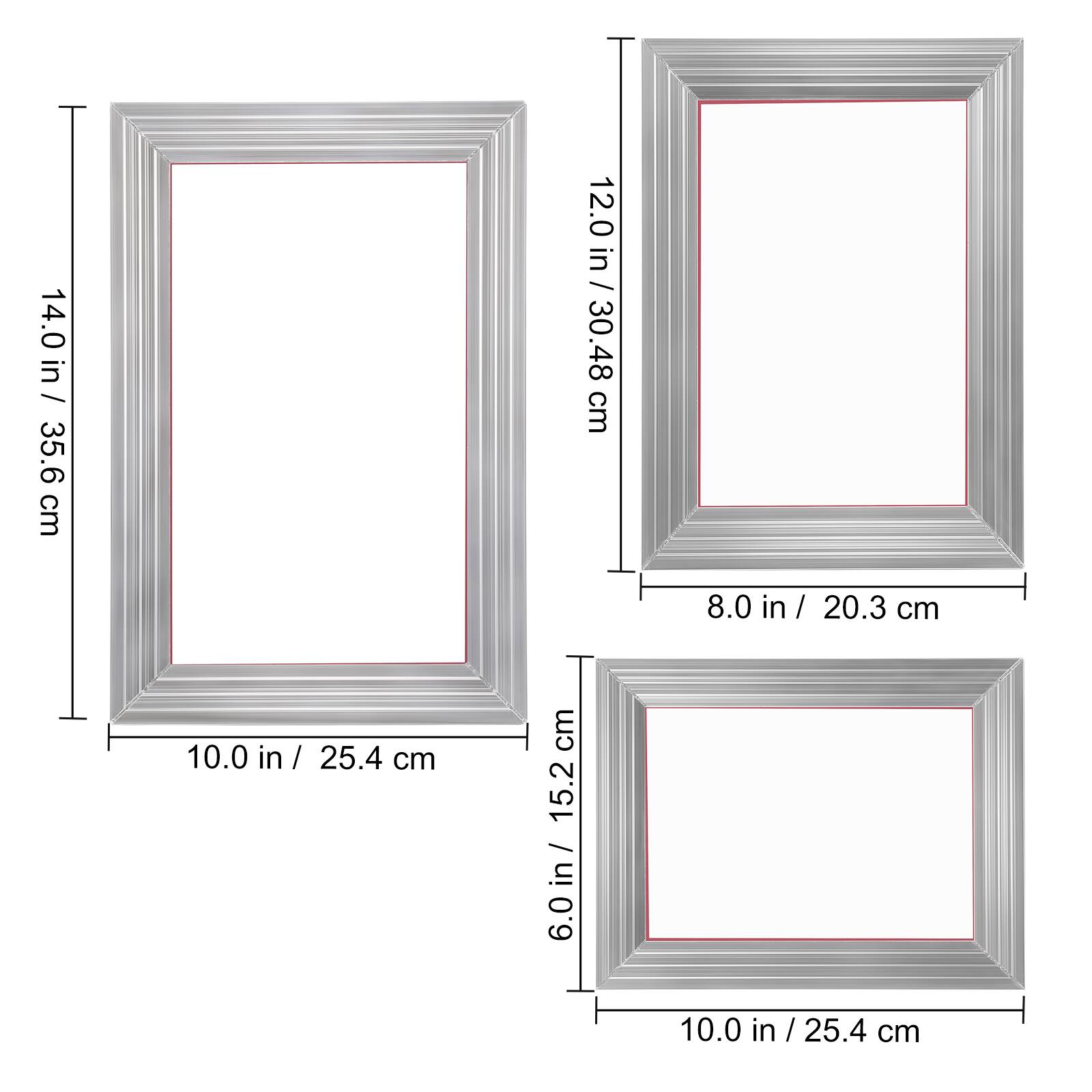 14.0 in / 35.6 cm  
12.0 in / 30.48 cm  
8.0 in / 20.3 cm  
10.0 in / 25.4 cm  
6.0 in / 15.2 cm  
10.0 in / 25.4 cm