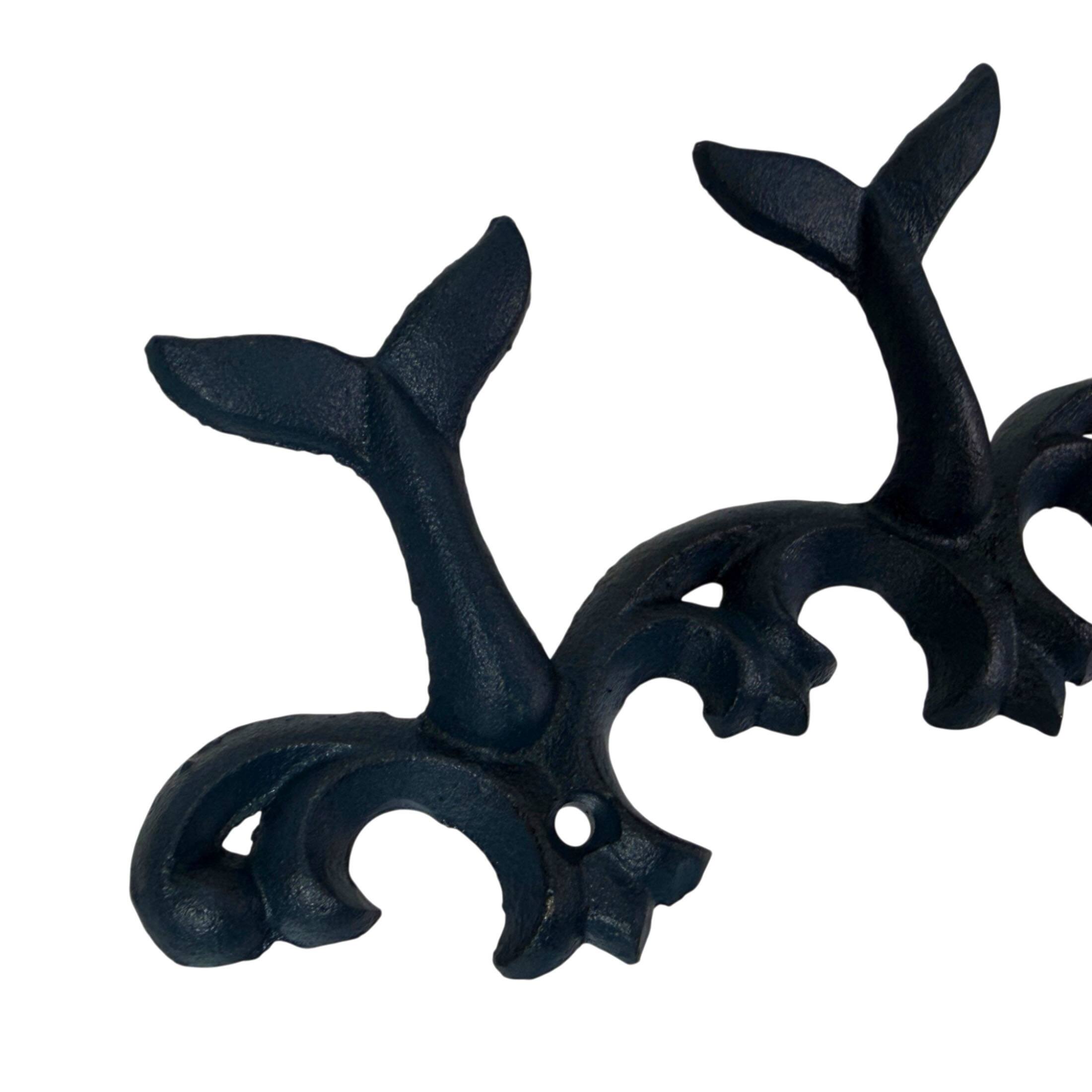 Alt View 8. Things2Die4 - Set of 2 Whale Tail Wall Hooks Cast Iron Blue Coastal Triple Hook 10.5 In - Blue.