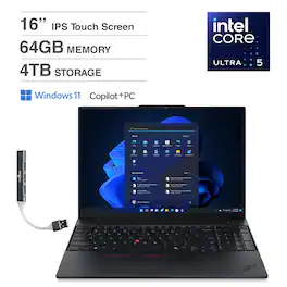 Lenovo - ThinkPad E16 Laptop 16'' Touchscreen (Intel Ultra 5-225U, 64GB DDR5, 4TB SSD, Win 11 Home) w/DKZ USB Hub - Black