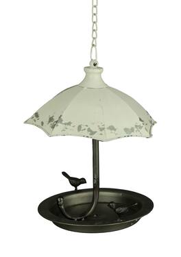 PD Home & Garden - Distressed Metal Art Umbrella Hanging Bird Feeder - White