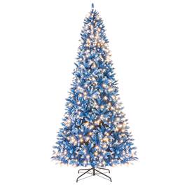 Gymax - 9 FT Pre-Lit Artificial Christmas Tree Hinged Xmas Tree w/ 1938 Frosted PVC Branch Tips - Blue