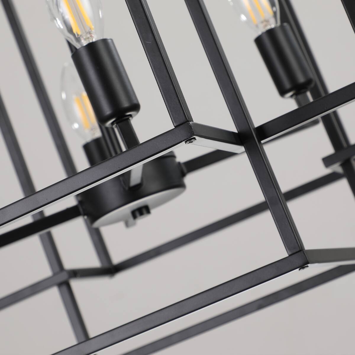 Alt View 6. Loheer - Loheer 8-Light Pendant Chandelier, Black Geometric Iron Frame, Adjustable Hanging Light for Living Room or Dining Room.