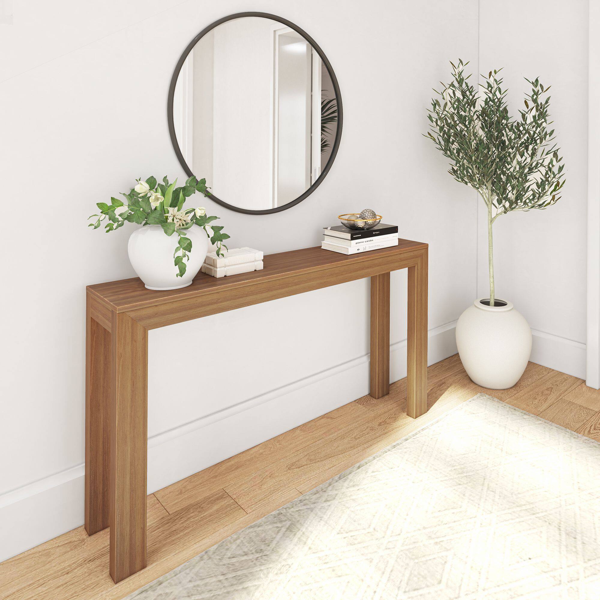 Front. Plank+Beam - Modern Console Table (56in / 1420mm), Pecan - Pecan.
