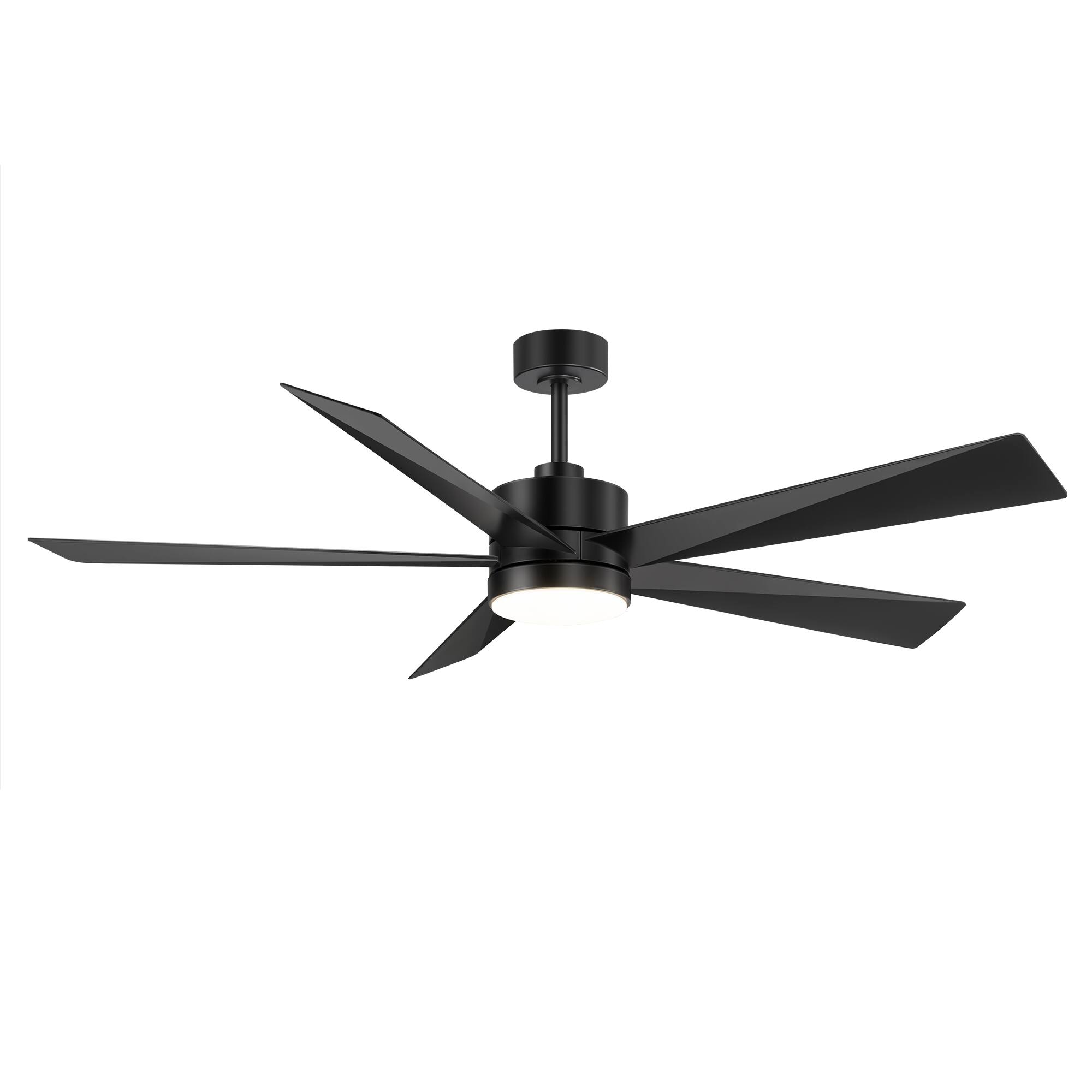 Angle. Breezary - 65-Inch Ceiling Fan with 5-Blade, 3-Color Light, 6-Speed DC Motor, 6"/12" Downrods, Remote with Timer & Memory - Matte Black.