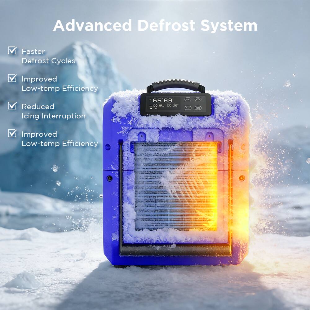 Advanced Defrost System  
- Faster Defrost Cycles  
- Improved Low-temp Efficiency  
- Reduced Icing Interruption  
- Improved Low-temp Efficiency