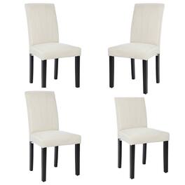 Vecelo - Modern Dining Chairs Set of 4 - High Back PU Leather, Ergonomic Support, 260lb Capacity, Solid Wood Legs - Beige