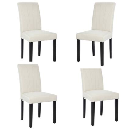 Front. Vecelo - Modern Dining Chairs Set of 4 - High Back PU Leather, Ergonomic Support, 260lb Capacity, Solid Wood Legs - Beige.