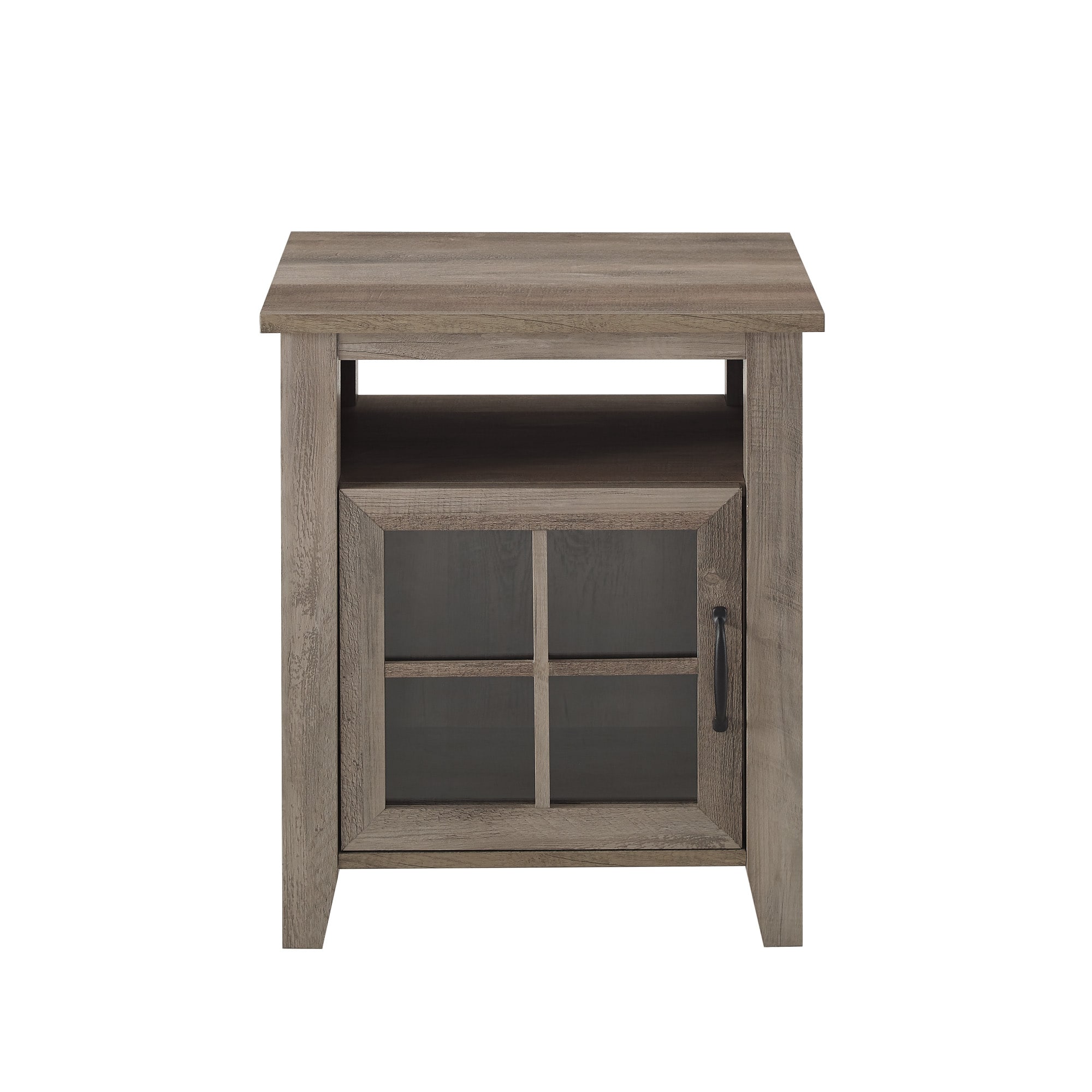 Walker Edison - Classic Glass-Door Side Table with Cubby - Grey Wash - Front_Zoom