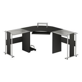Homcom - 69" L-Shaped Glass Computer Desk with Monitor Stand - Black