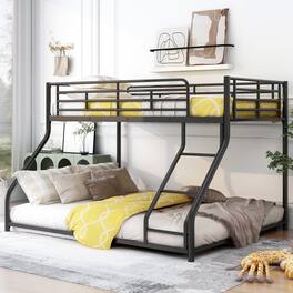 Loheer - Twin XL Over Queen Bunk Bed Metal Floor Bed Frame - Black