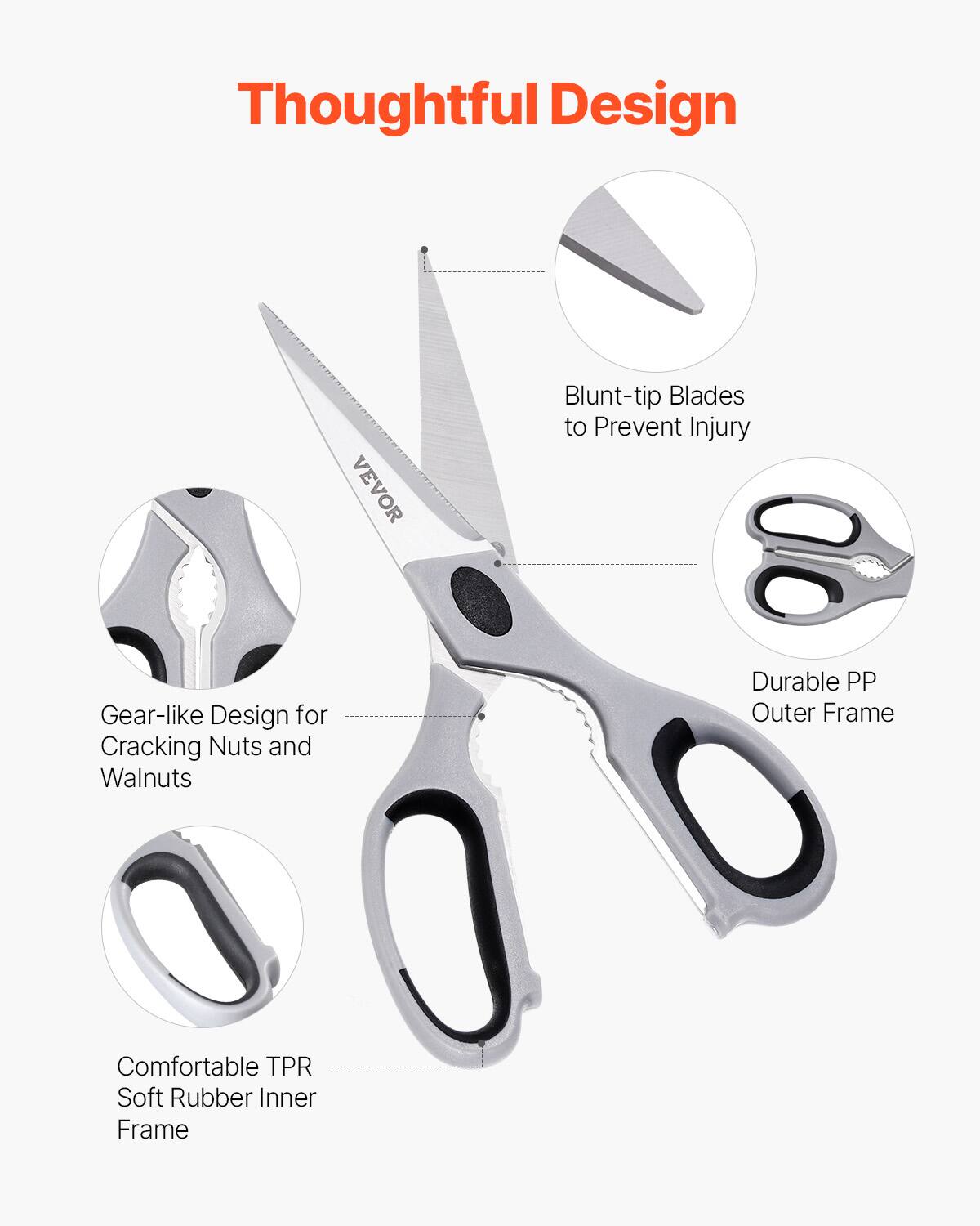 Thoughtful Design

- Blunt-tip Blades to Prevent Injury
- Gear-like Design for Cracking Nuts and Walnuts
- Durable PP Outer Frame
- Comfortable TPR Soft Rubber Inner Frame