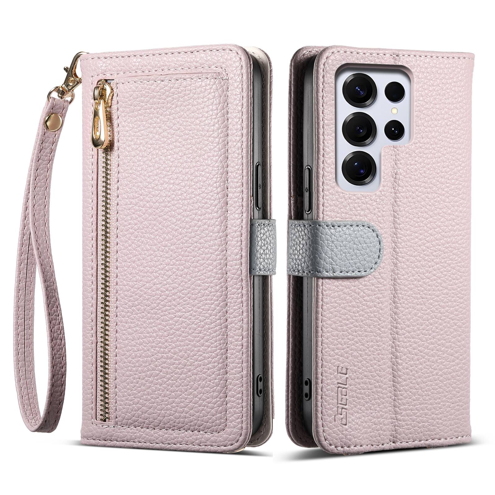 Front. Dteck - Wallet Case for Samsung Galaxy S26 Ultra with Crossbody Strap and Wristlet, PU Leather Zipper Purse Kickstand Cover - Purple.