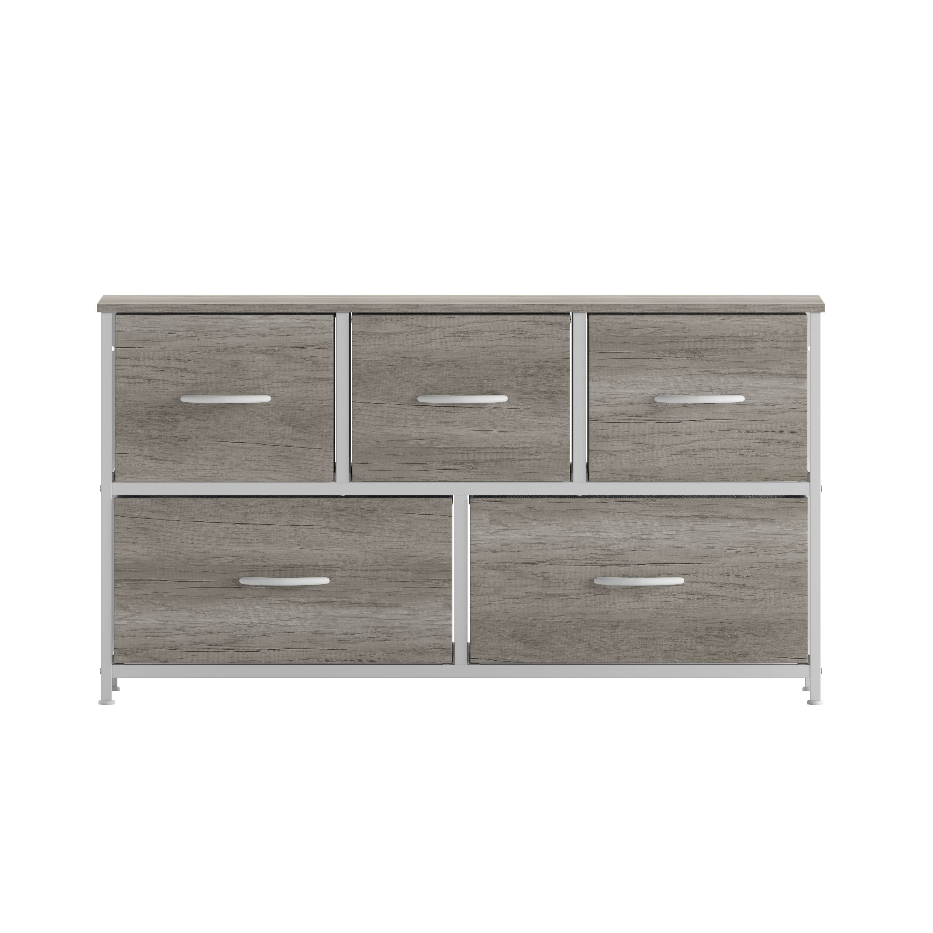 Alt View 9. Emma + Oliver - Marley 5 Drawer Storage Dresser with Cast Iron Frame, Wood Top, and Easy Pull Fabric Drawers with Wooden Handles - Light Natural Drawers/White Frame.