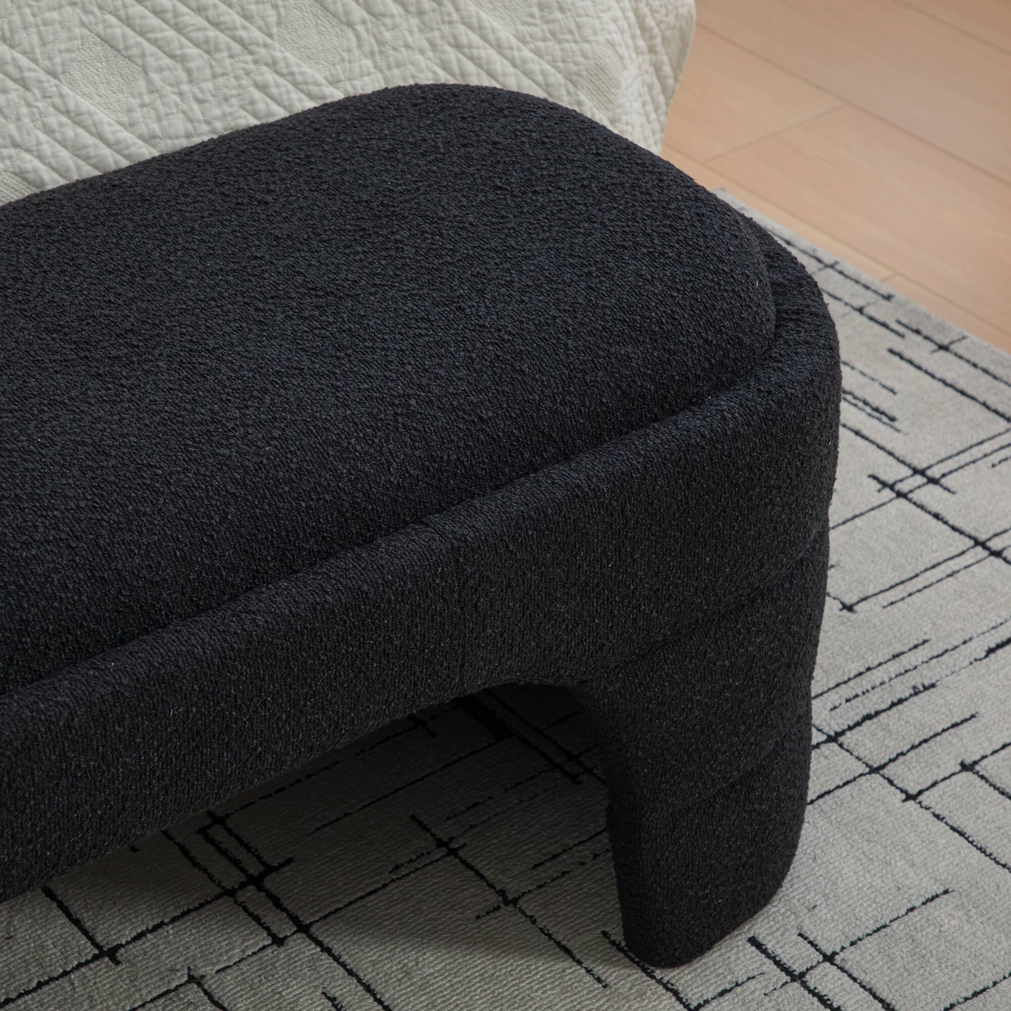 Alt View 2. Ropilly - 65 Inch Modern Upholstered End of Bed Bench, Black Boucle Armless Entryway Bench, Chenille Ottoman Foot Stool - Black.