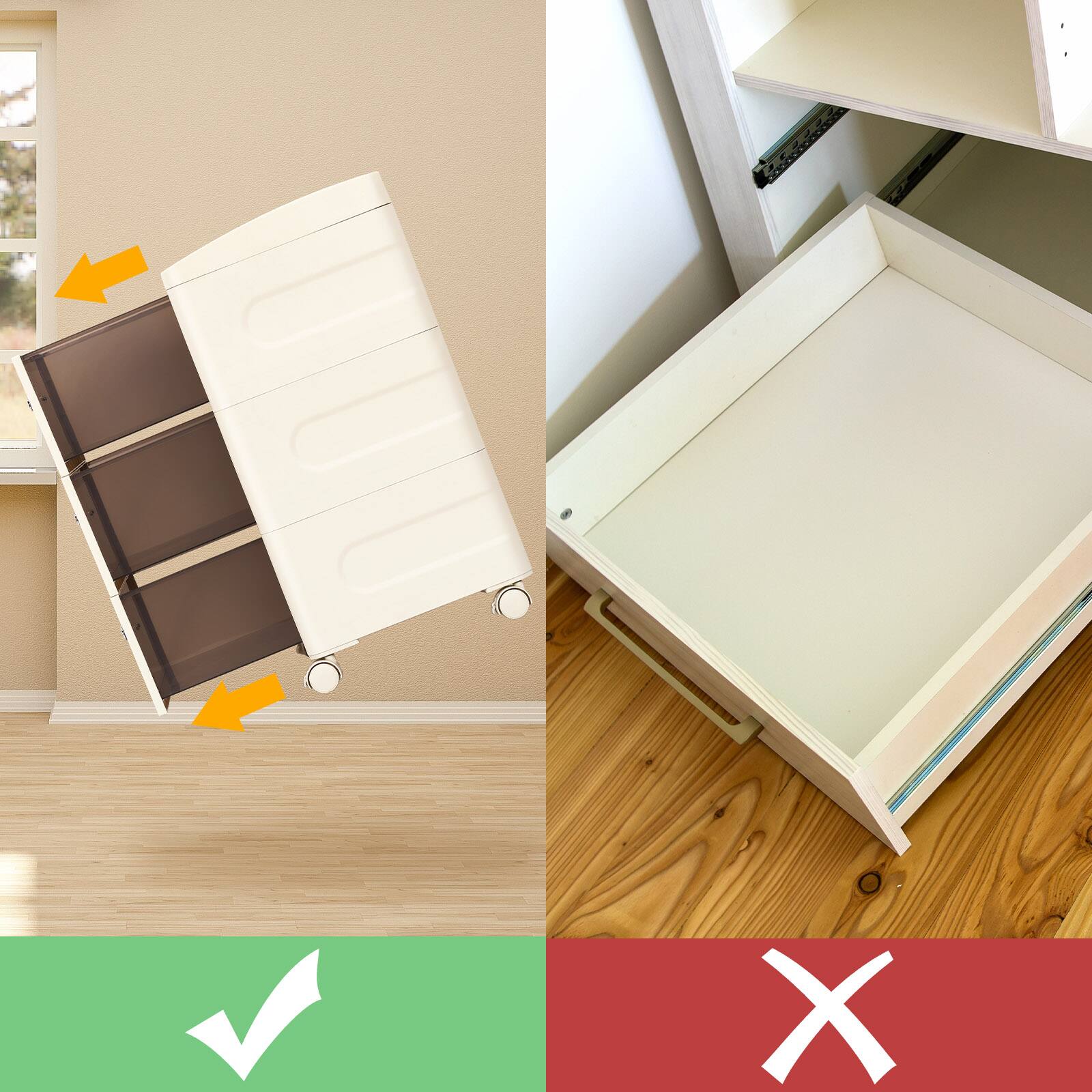 Left. Oumilen - 3-Drawer Rolling Storage Cart, White Plastic Organizer with Wheels - White.