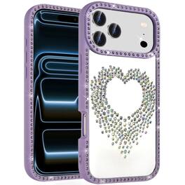 Kitcheniva - Heart Crystal Bling Border Case With Tempered Glass For iPhone 17 Pro - Purple