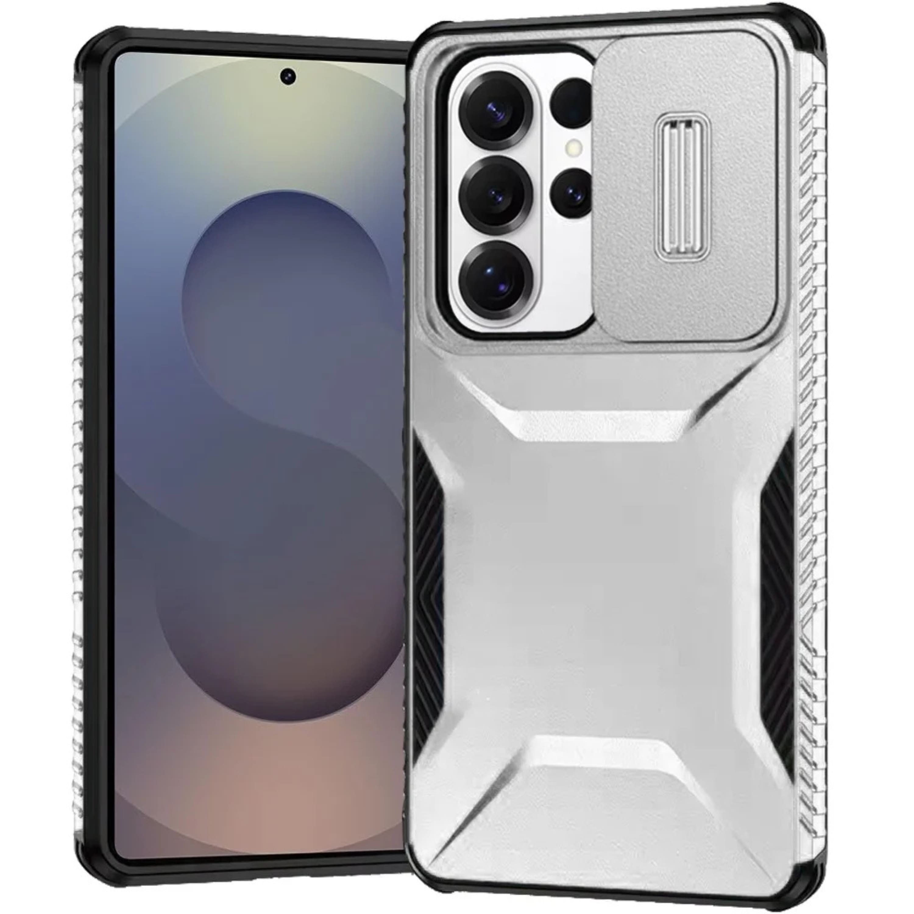 Kitcheniva - Rugged Side Grip Sliding Lens Case With Tempered Glass For Samsung S26 Ultra - Silver price history on PriceWatchPro