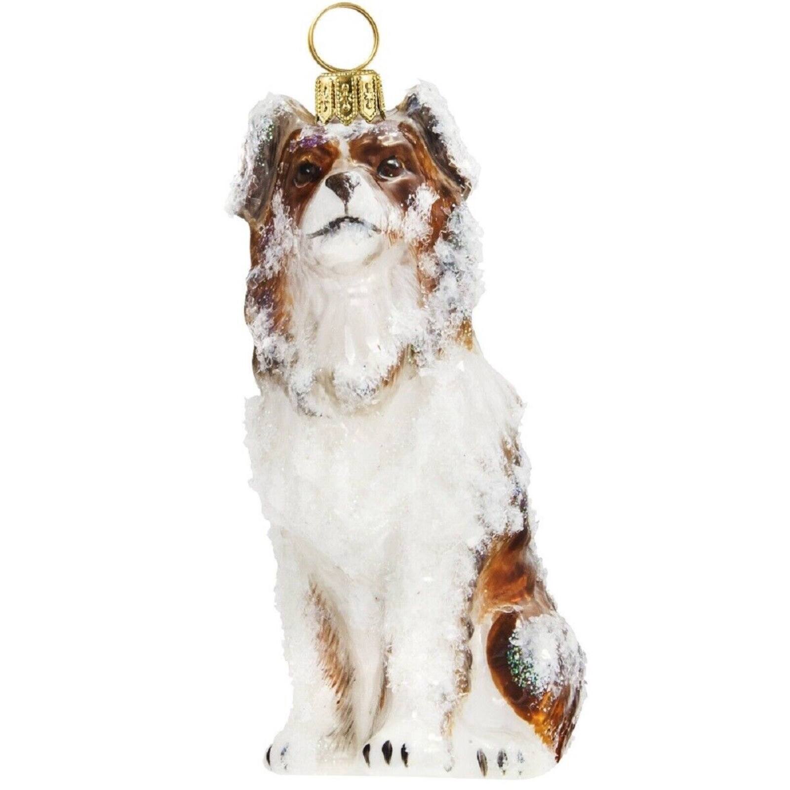 Front. Joy to the World Collectibles - Joy to the World Snowy Australian Shepherd Sitting Polish Glass Christmas Tree Ornament Dog Pet - Multicolor.