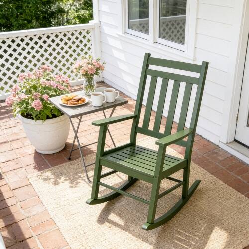 Alt View 7. Winado - 46in Wooden Rocking Chair Weatherproof Rocker with Cushion, Wooden Rocking Bench for Patio Yard Garden Outdoor Indoor - Olive.