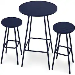 Best Choice Products - 3-Piece Steel Patio Bar Height Round Bistro Set w/ Backless Stools, Slatted Design - Navy