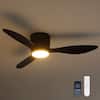 Front. Siljoy - 42-in Modern Black Flush Mount Ceiling Fan with LED Light and Remote For Bedroom Living Room and Covered Patio.