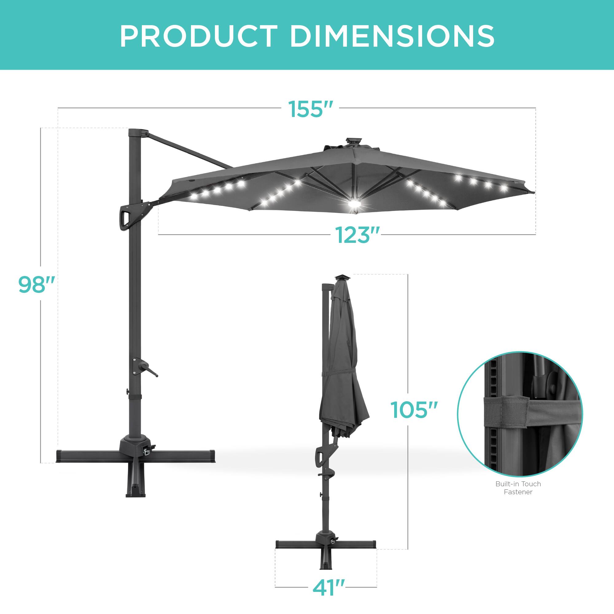 PRODUCT DIMENSIONS

- 155"
- 123"
- 98"
- 105"
- 41"

Built-in Touch Fastener