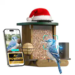 BIRDFY - Smart Bird Feeder Cedar D with Solar Panel, 1080P Camera, Lifetime Free AI Bird ID, Slow Motion, Night Vision, Durable - Brown