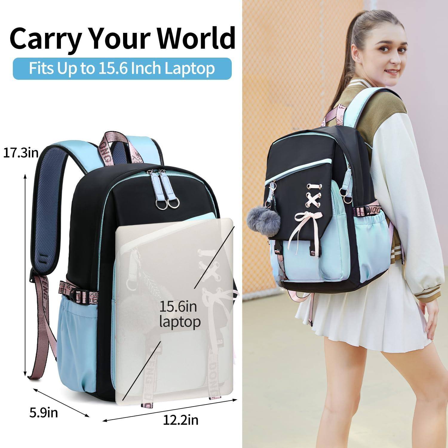 Back. Stamp n Camp - Teenage Bookbag School Backpack Casual Daypack Schoolbag For Teens Blue - Black Pink.