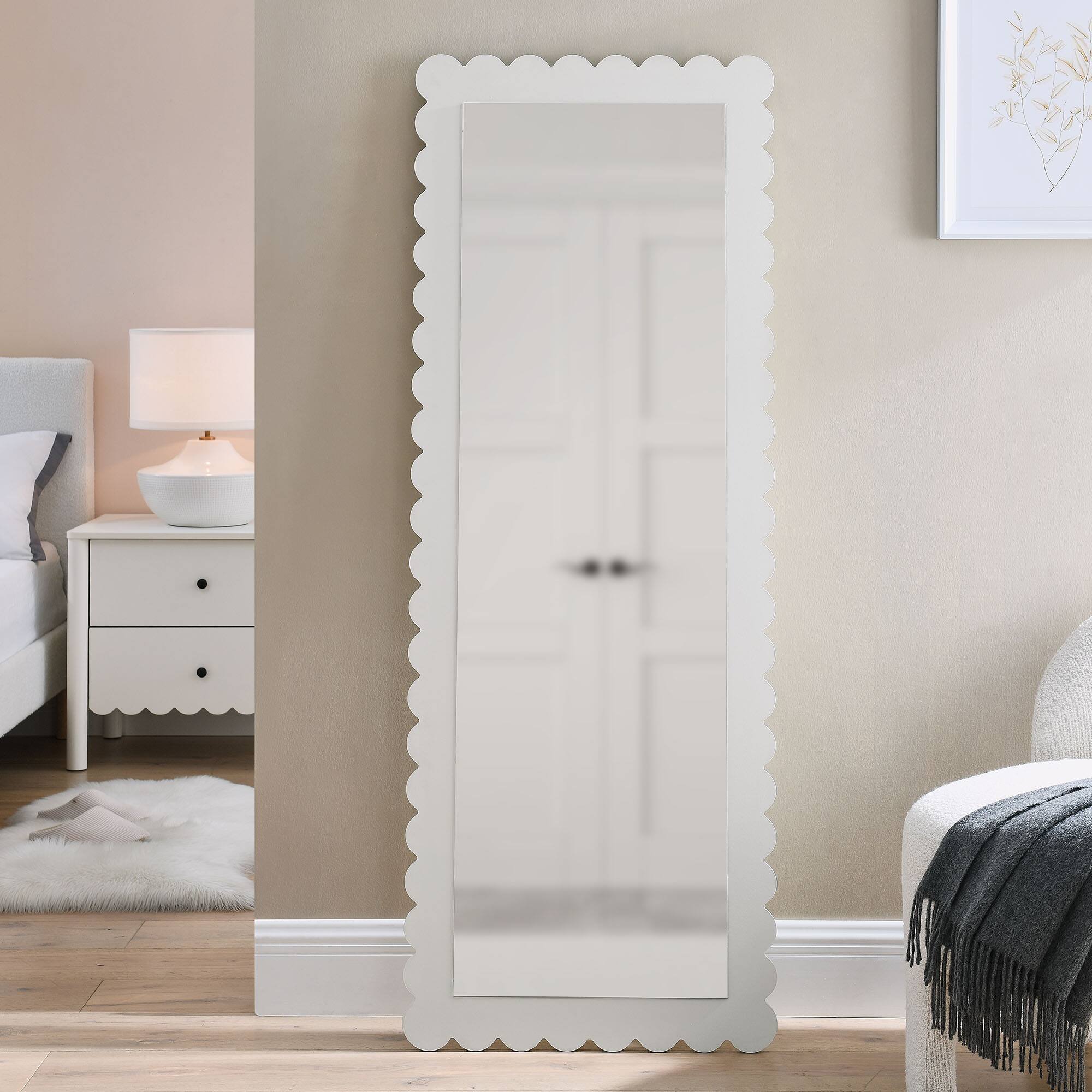 Angle. Modway - Emmeline Scalloped Rectangle Floor Mirror by Modway - White.