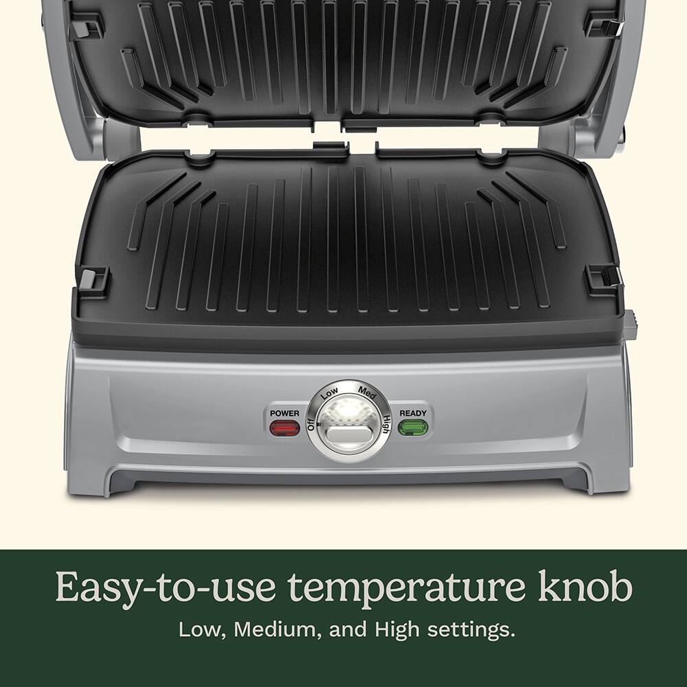 Easy-to-use temperature knob  
Low, Medium, and High settings.