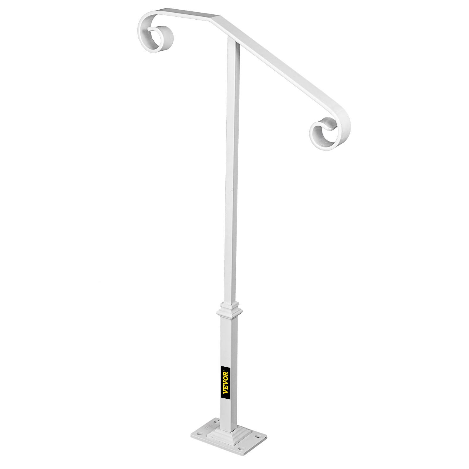 Alt View 5. VEVOR - Single Post Handrail Wrought Iron Post Mount Step Grab Supports Fits 1 or 2 Steps Grab Rail Single Post Railing - White.
