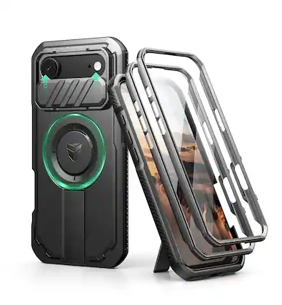 Front. dexnor - Dexnor iPhone Air Case: Camera Cover & Kickstand & Screen Protector, MagSafe, Rugged Bumper Cases , Black - Black.