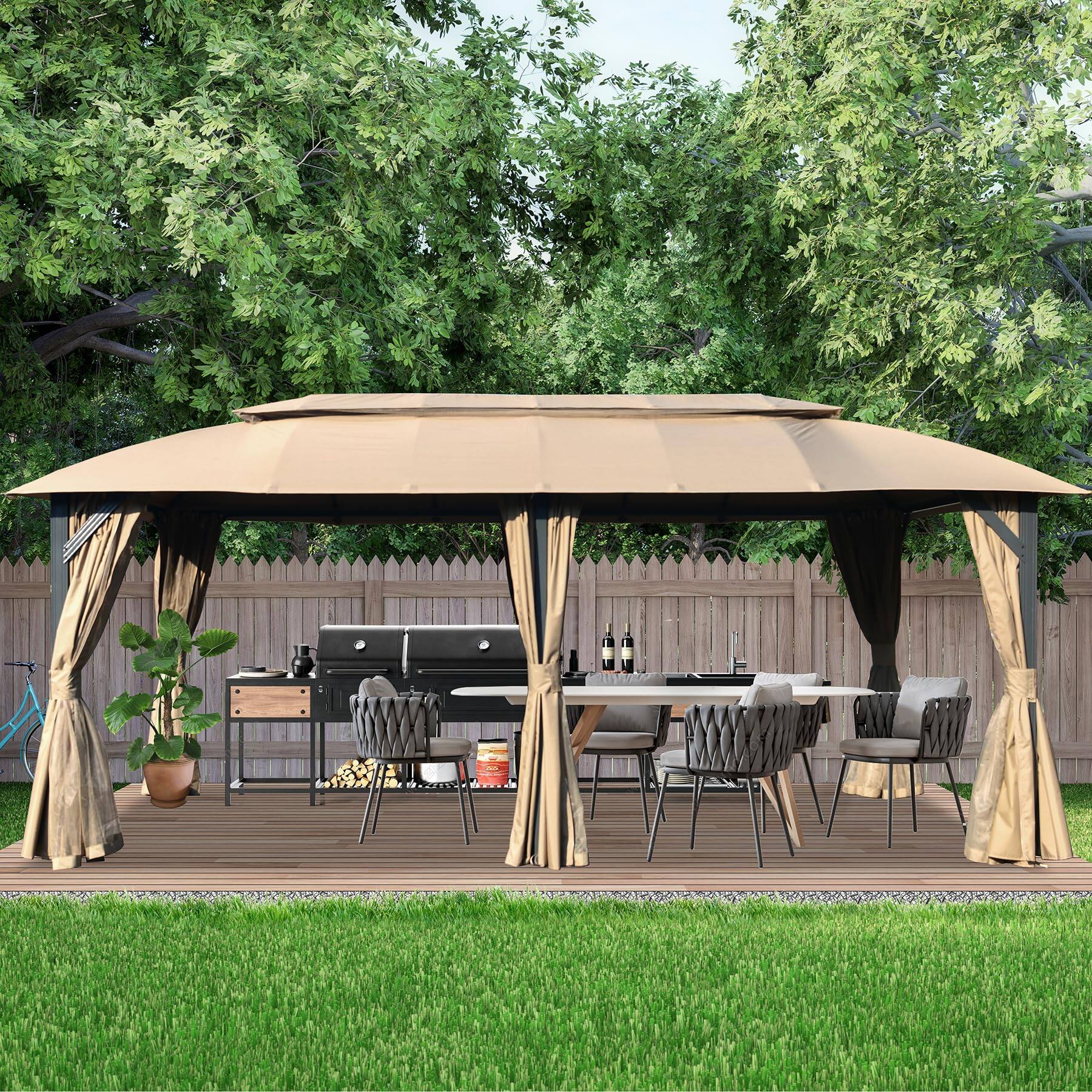 Angle. Mondawe - 10x20FT Outdoor Gazebo with Double Roof - Brown.