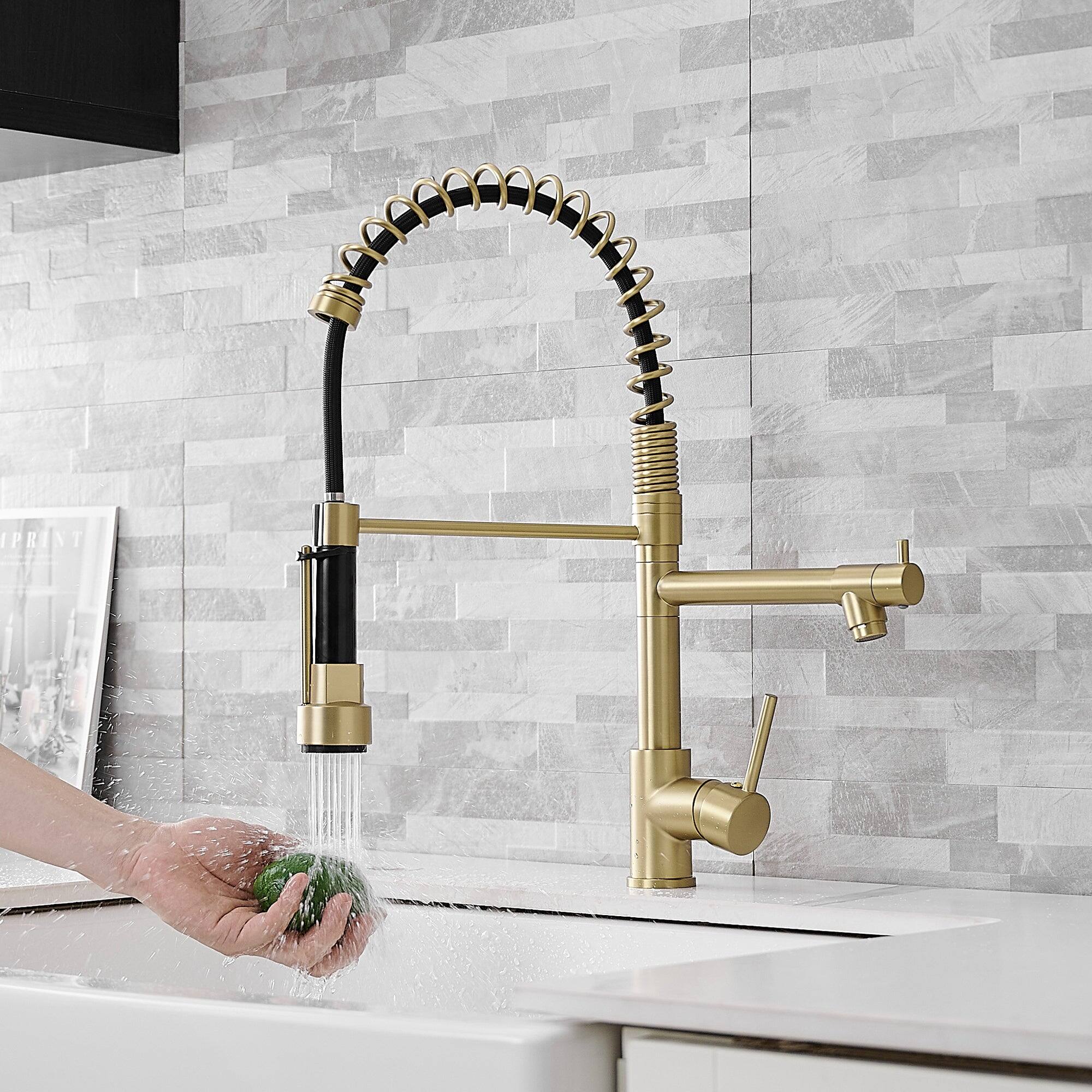 Alt View 7. Boyel Living - Brushed Gold 2 Spray Patterns Single Handle No Sensor Pull Down Sprayer Kitchen Faucet with Pot Filler - Brushed Gold.