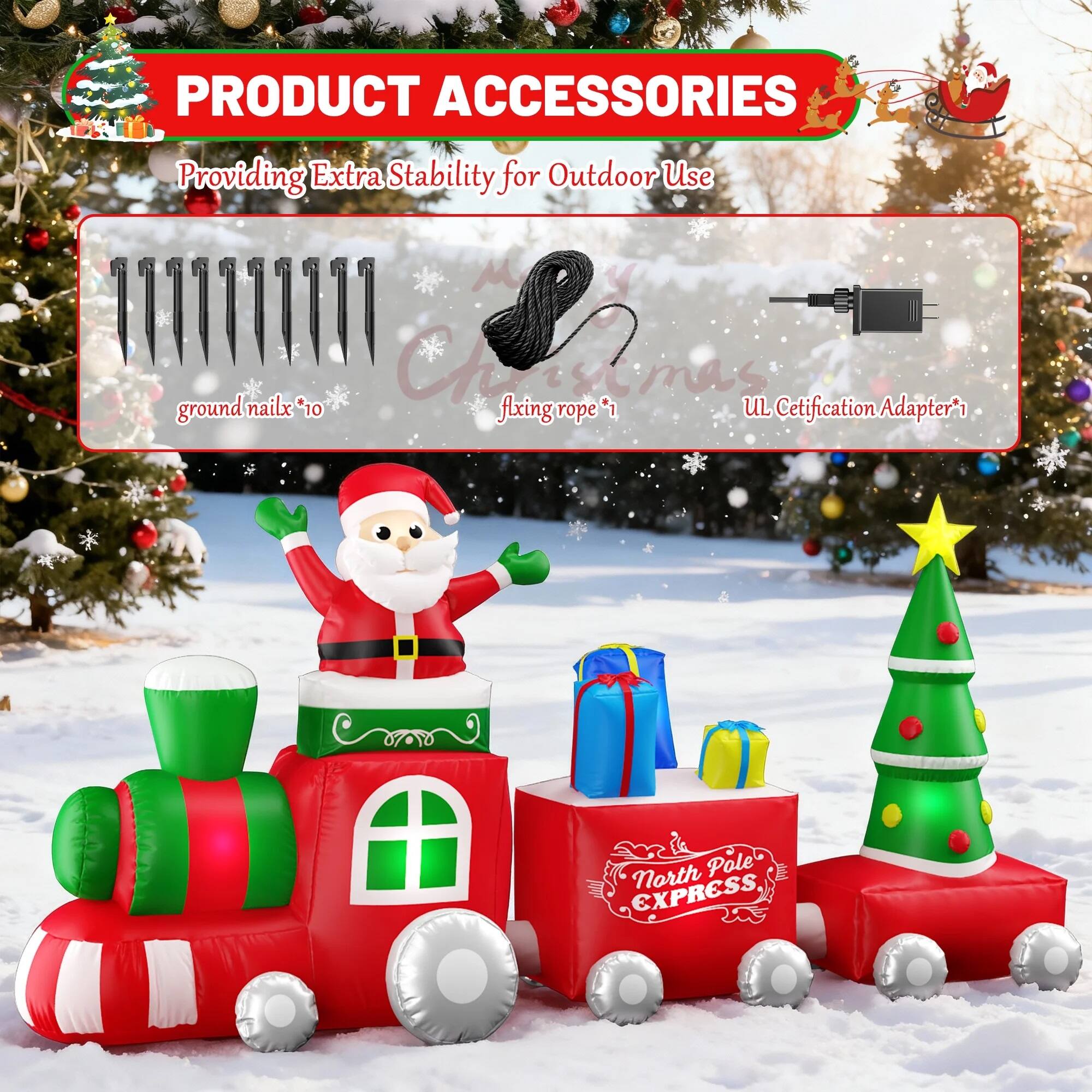 PRODUCT ACCESSORIES  
Providing Extra Stability for Outdoor Use  
- ground nails *10  
- fixing rope *1  
- UL Certification Adapter *1