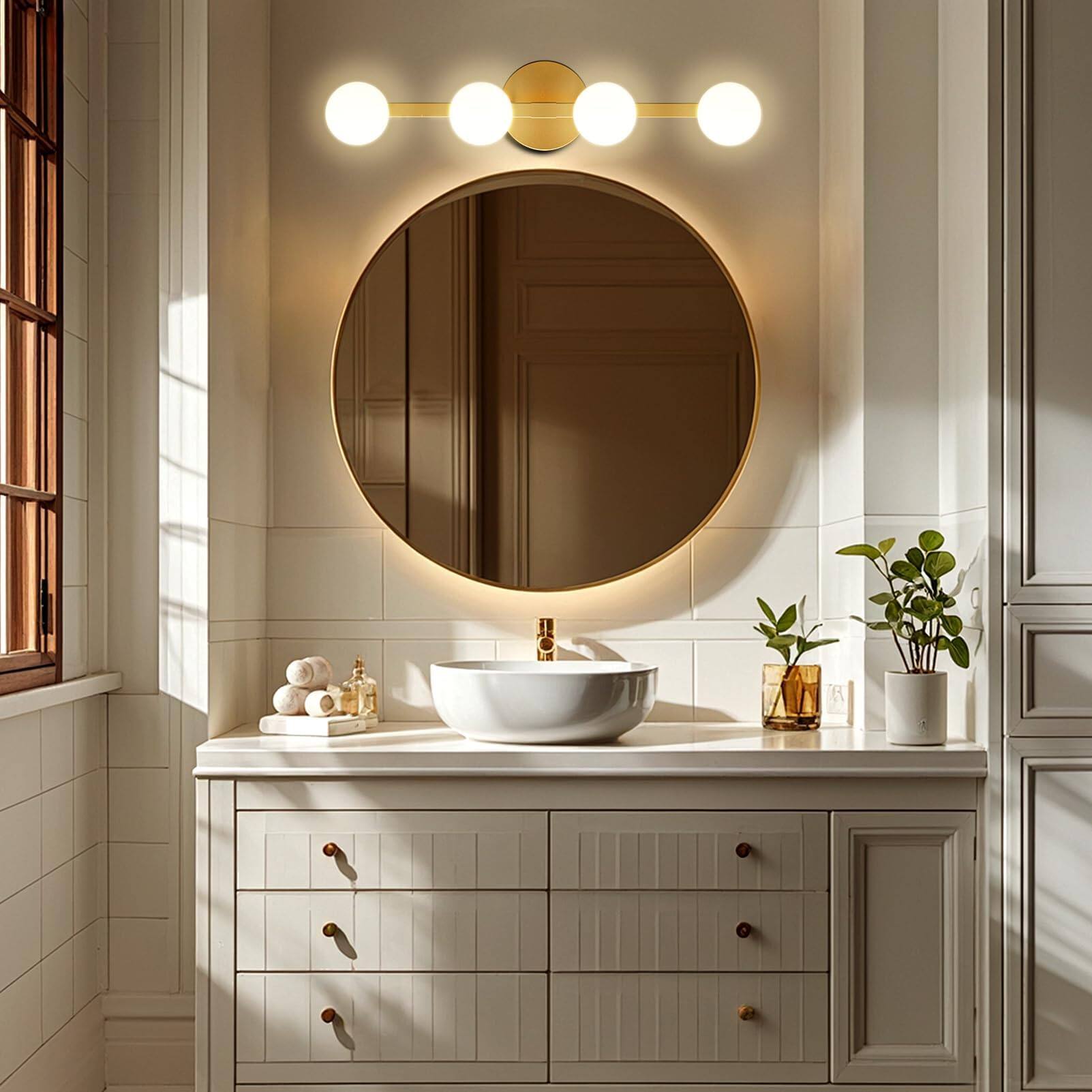 Alt View 5. Comfort Essence - Light Bathroom Vanity Modern Lights With Globe Water shatterproof Pc Lampshade Rust proof Fixtures Over Mir - 4L-Globe White.