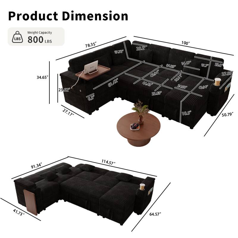 Product Dimension  
Weight Capacity: 800 LBS  

- 78.35"  
- 100"  
- 34.65"  
- 23.62"  
- 27.17"  
- 6.8"  
- 61.42"  
- 14.17"  
- 84.25"  
- 40.94"  
- 44.40"  
- 24.02"  
- 22.83"  
- 18.5"  
- 1.7"  
- 40.84"  
- 22.8"  
- 27.95"  
- 50.79"  
- 91.34"  
- 114.57"  
- 41.73"  
- 64.57"