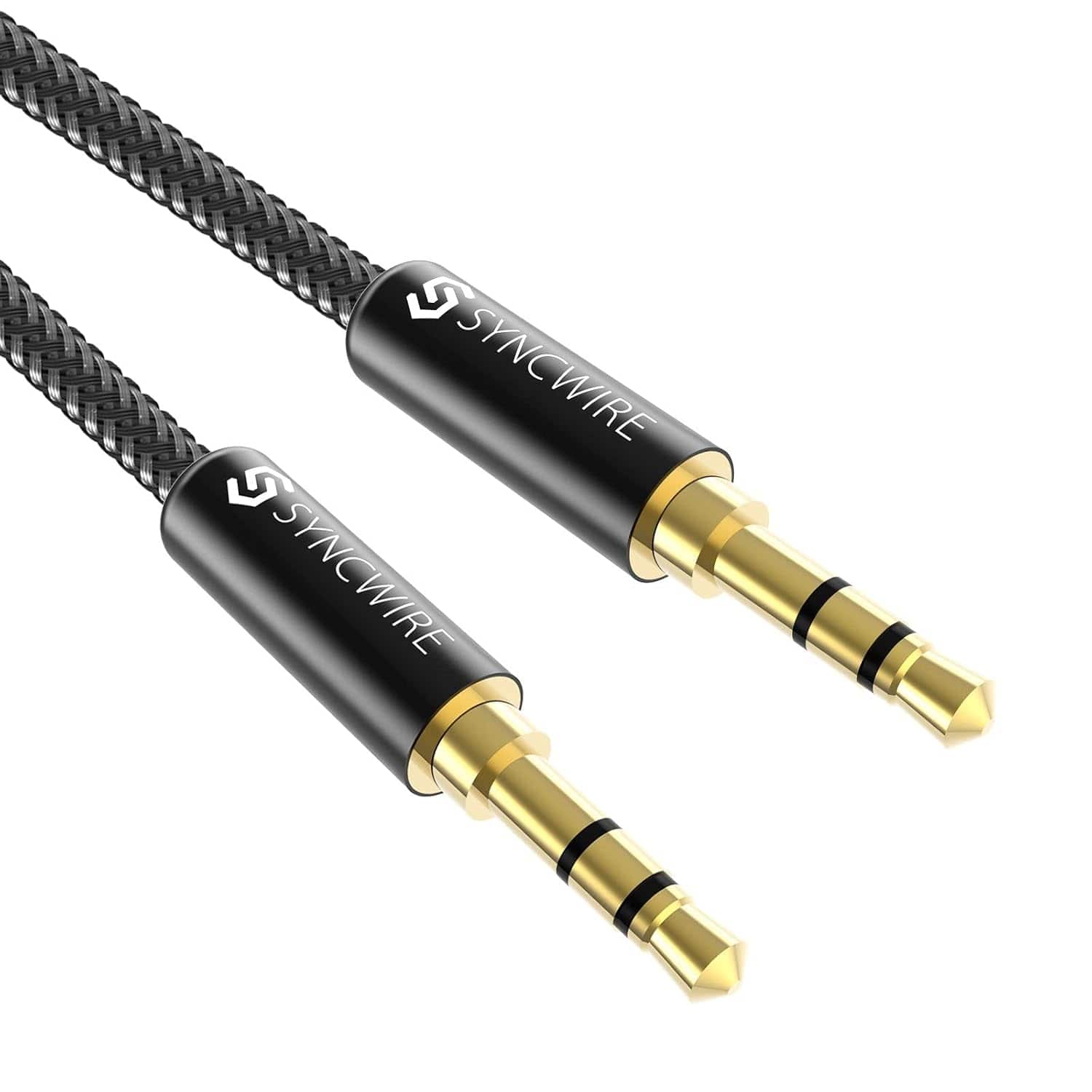 Syncwire - 3.5mm Nylon Braided Aux Cable (26.2ft/8m, Hi-Fi Sound), Audio Auxiliary Input Adapter Male to Male Cord - Black