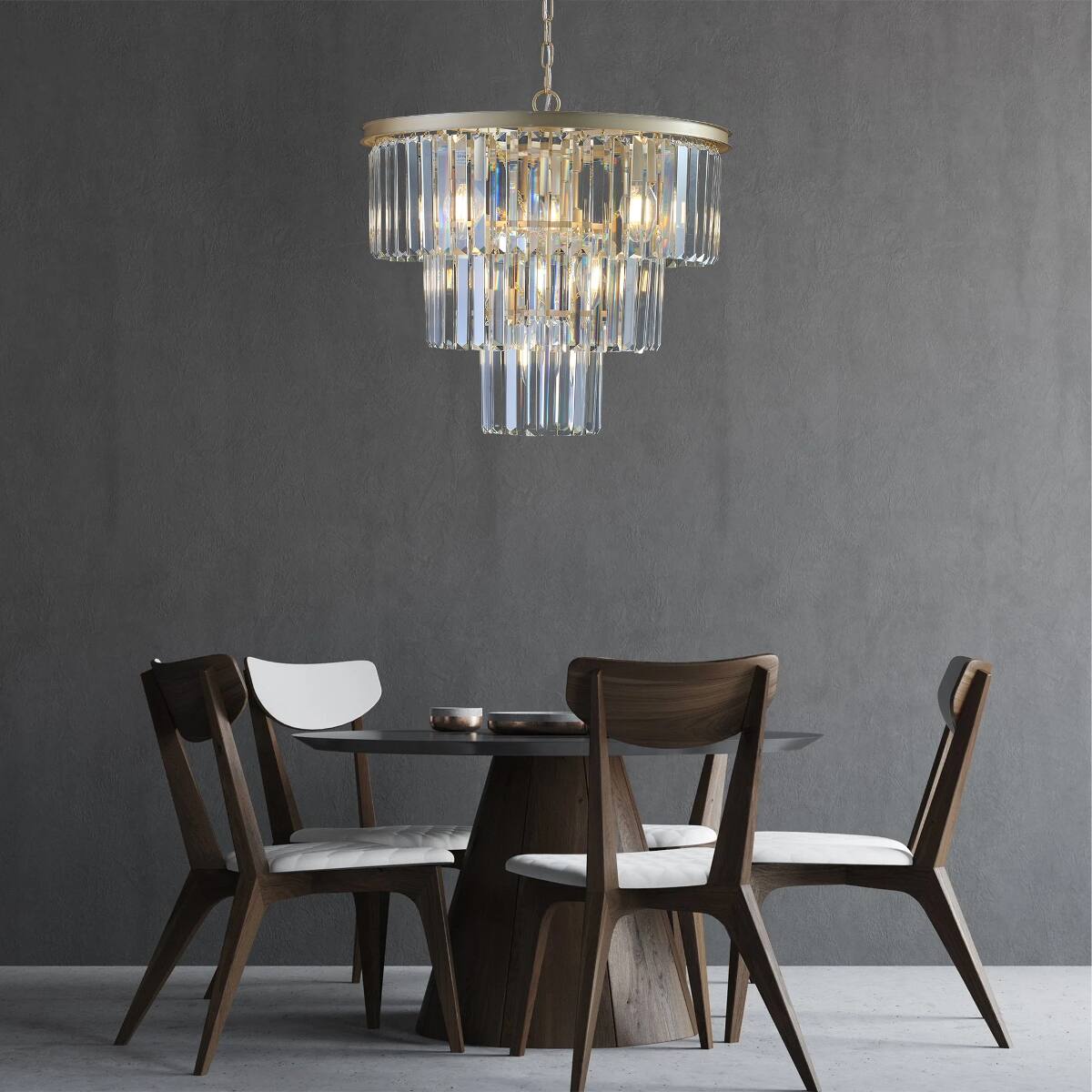 Left. Loheer - Loheer 20 inch Crystal Chandelier, Seven Light Gold Frame Pendant for Living Room or Dining Room.