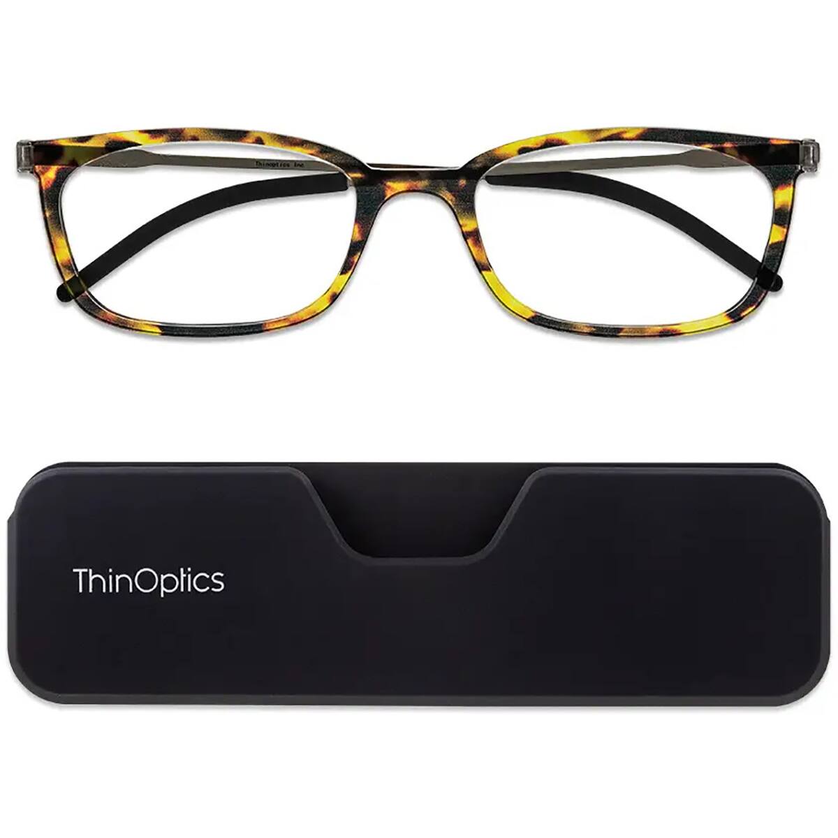 Front. ThinOptics - ThinOptics Connect Reading Glasses with Black Full Frame Pod - +1.50 - Tortoise - Tortoise.