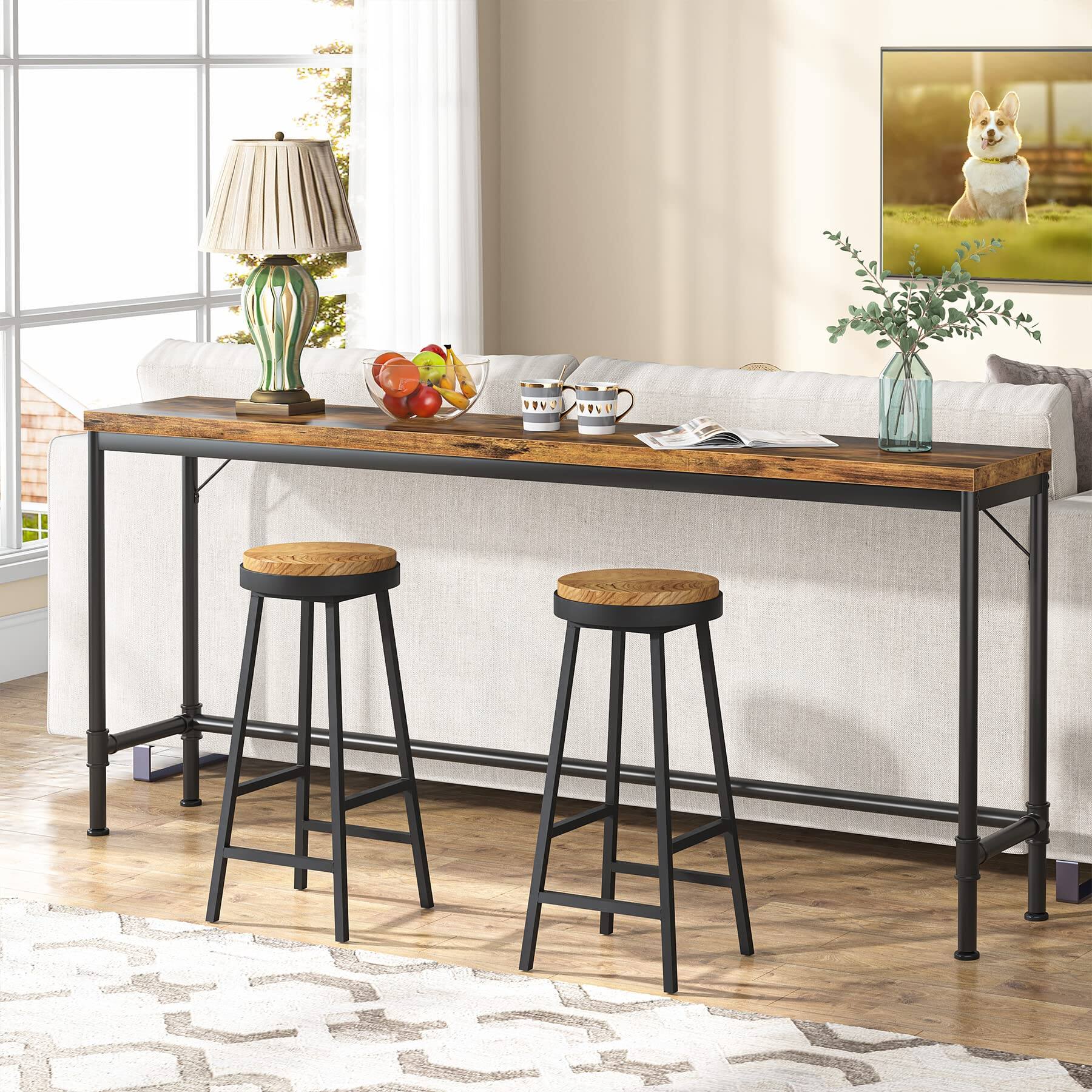 Back. Tribesigns - 70.9 Inch Extra Long Console Table, Narrow Sofa Table Behind Couch, Rustic Entryway Hallway Table Industrial Height Bar - Rustic Brown.