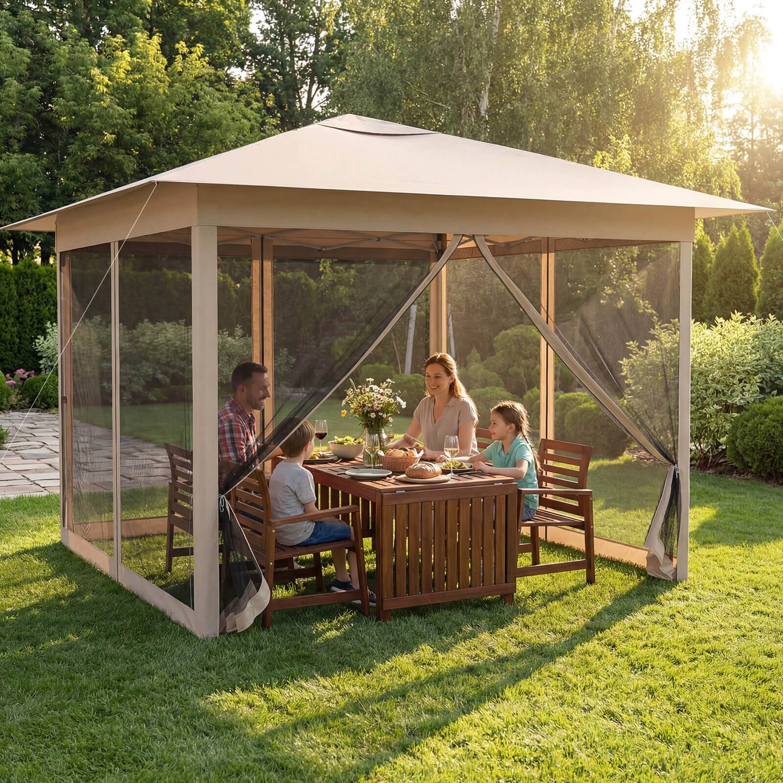 Alt View 3. Costway - Costway 11.5 X 11.5 FT Easy Pop-up Canopy with Mesh Screen Netting, Air Vent, 4 Doors, Bag - Brown.