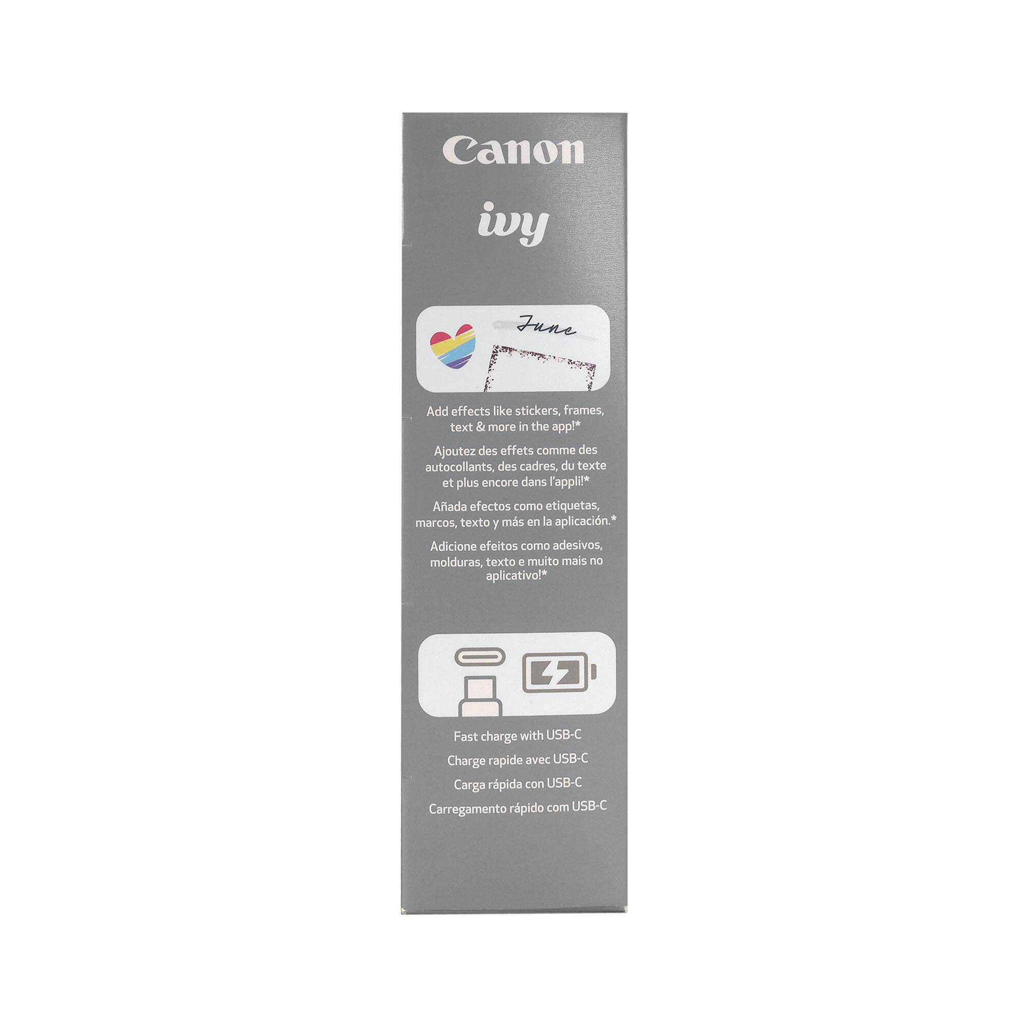 Canon ivy June

Add effects like stickers, frames, text & more in the app!  
Ajoutez des effets comme des autocollants, des cadres, du texte et plus encore dans l'appli!  
Añade efectos como etiquetas, marcos, texto y más en la aplicación.  
Adicione efeitos como adesivos, molduras, texto e muito mais no aplicativo.  

Fast charge with USB-C  
Charge rapide avec USB-C  
Carga rápida con USB-C  
Carregamento rápido com USB-C