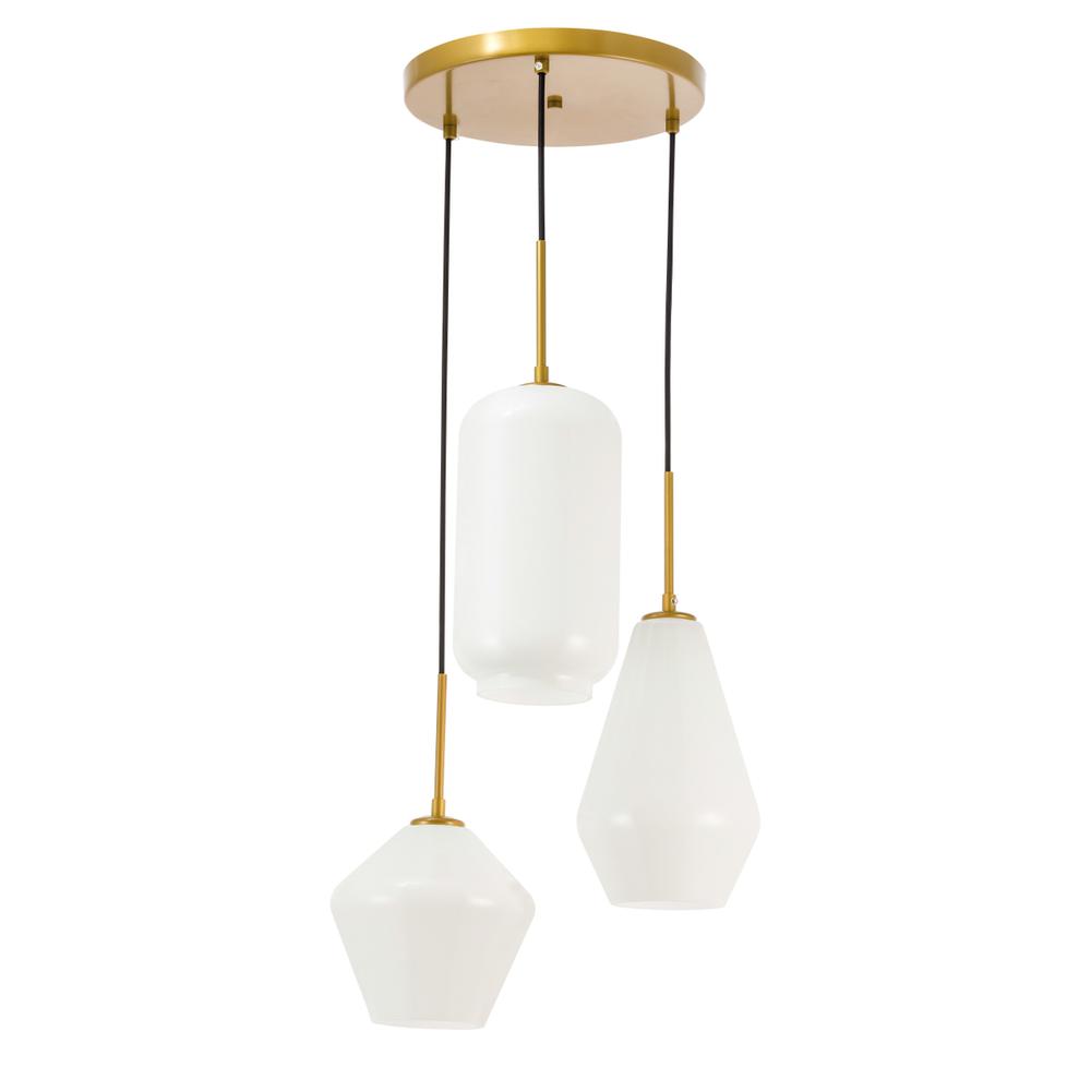Alt View 1. Living District - Gene 3 light Brass and Frosted white glass pendant - Brass And Frosted White Glass.